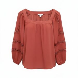 Express Boho Peasant Blouse Top Rust Square Neck Puff Sleeve SIZE XS